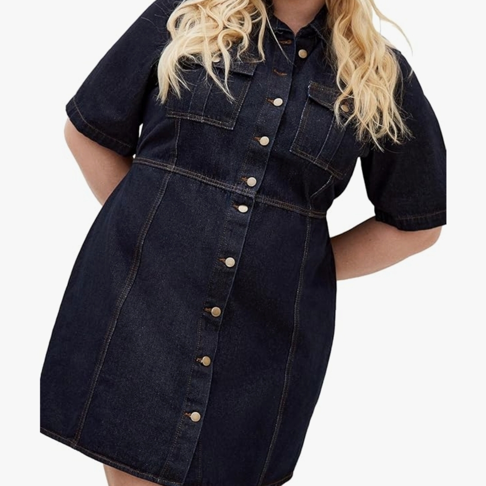 City Chic Dark Denim Button-Up Dress